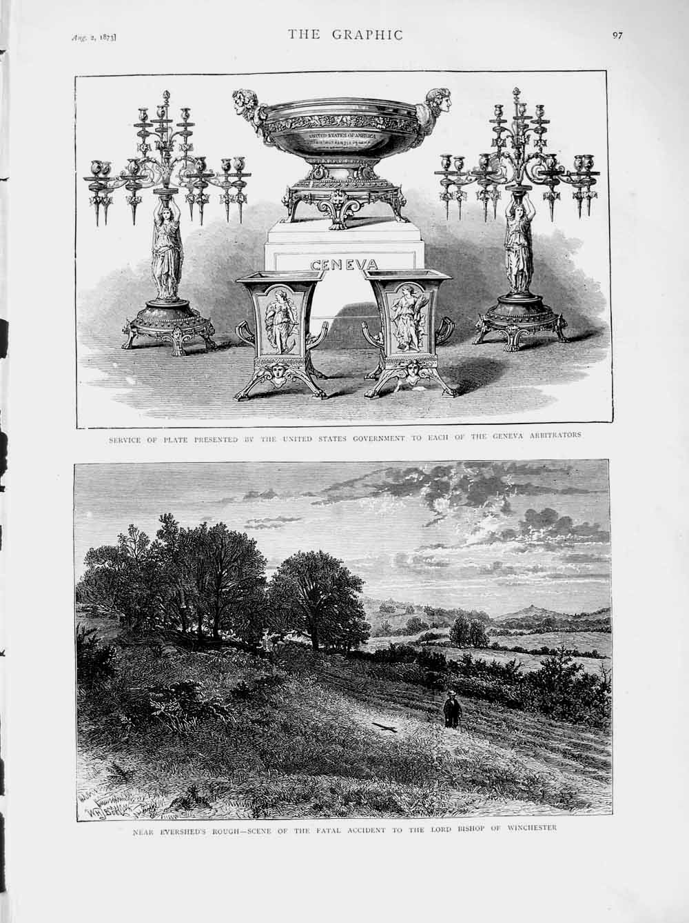 Old Antique Print 1873 Plate America Government Geneva Bishop Winchester 19th