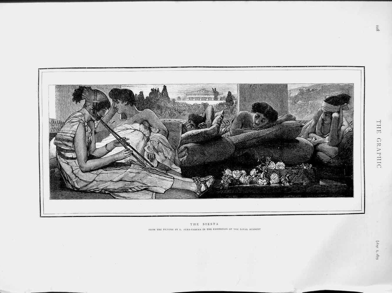 Old Antique Print 1873 Siesta Men Women Resting Alma-Tadema Royal Academy 19th