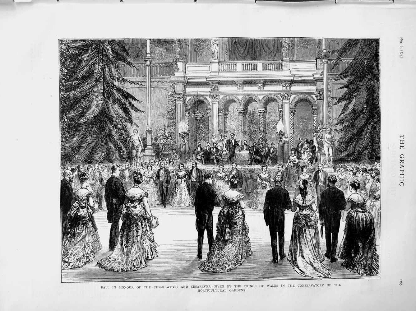 Old Antique Print 1873 Ball Cesarewitch Prince Wales Horticultural Garden 19th