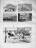 Old Antique Print 1873 Polo Lillie Bridge Horses Earthquake Italy Church 19th
