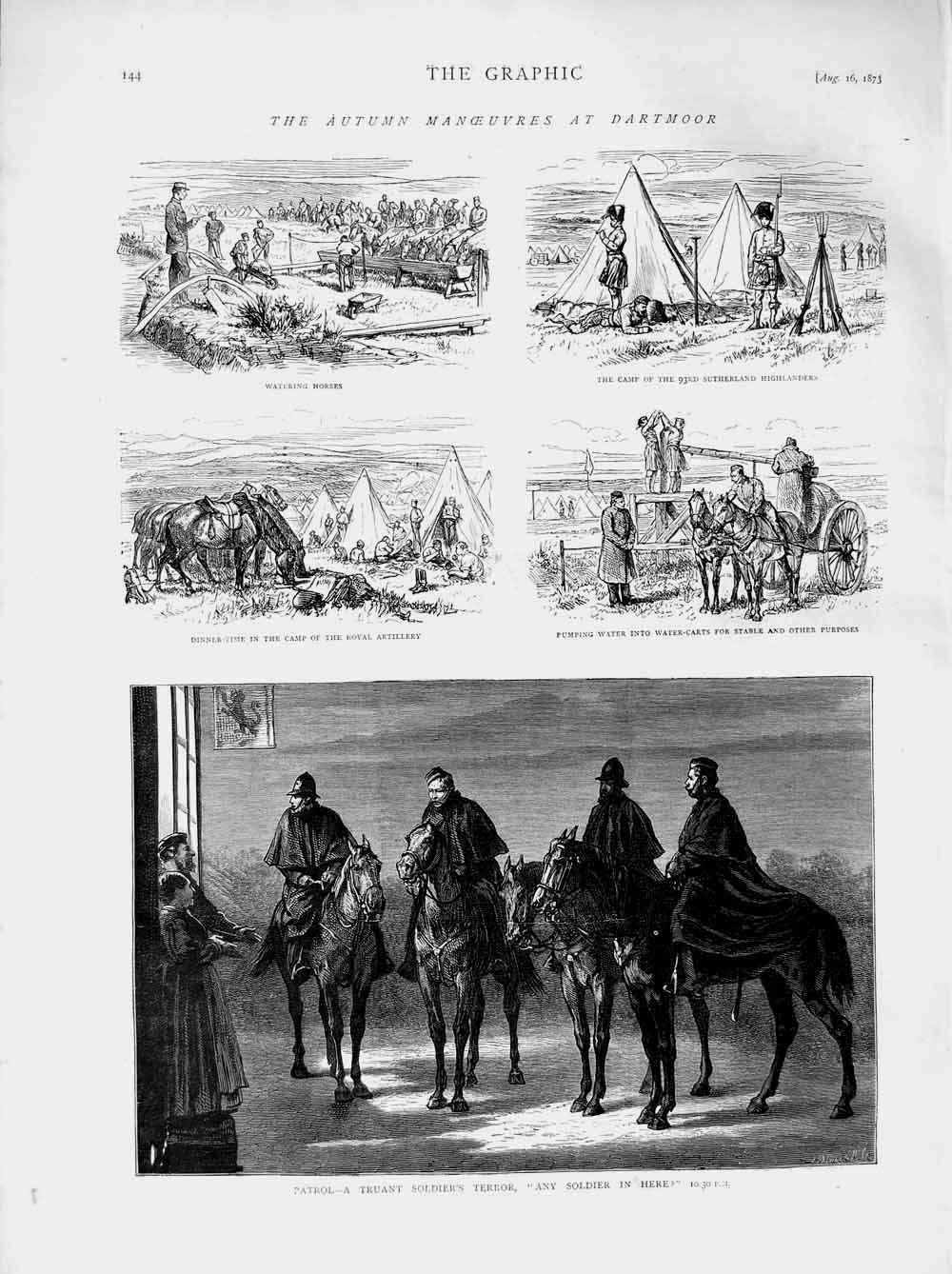 Original Old Antique Print 1873 Truant Siers Dartmoor Camp Sutherland Army 19th