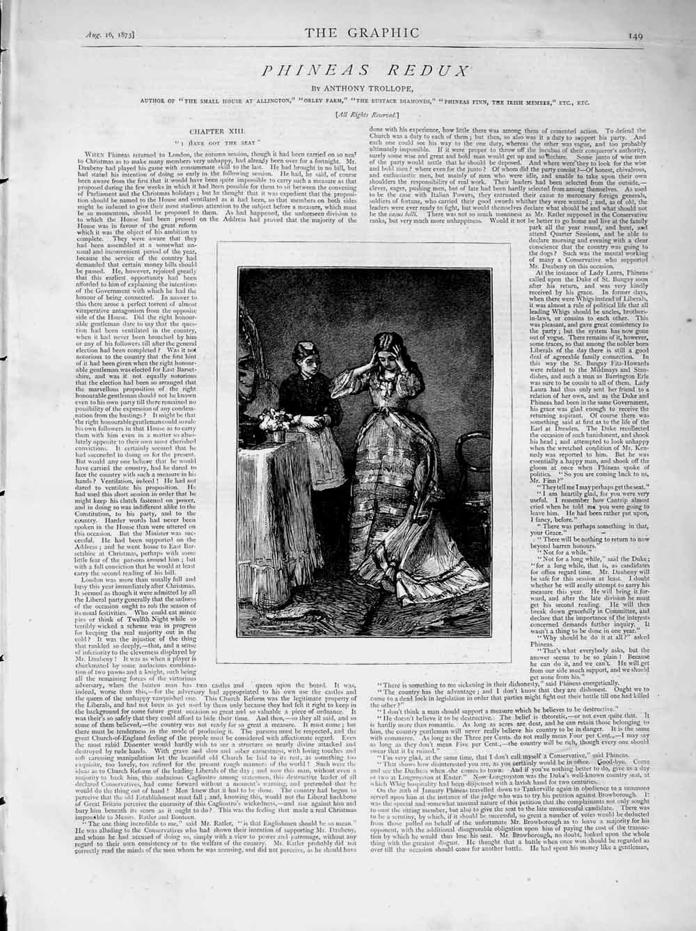 Original Old Antique Print 1873 Illustration Story Phineas Redux Woman Servant