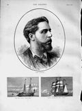 Original Old Antique Print 1873 Portrait Don Carlos Yacht Kala Fish Diana Ship
