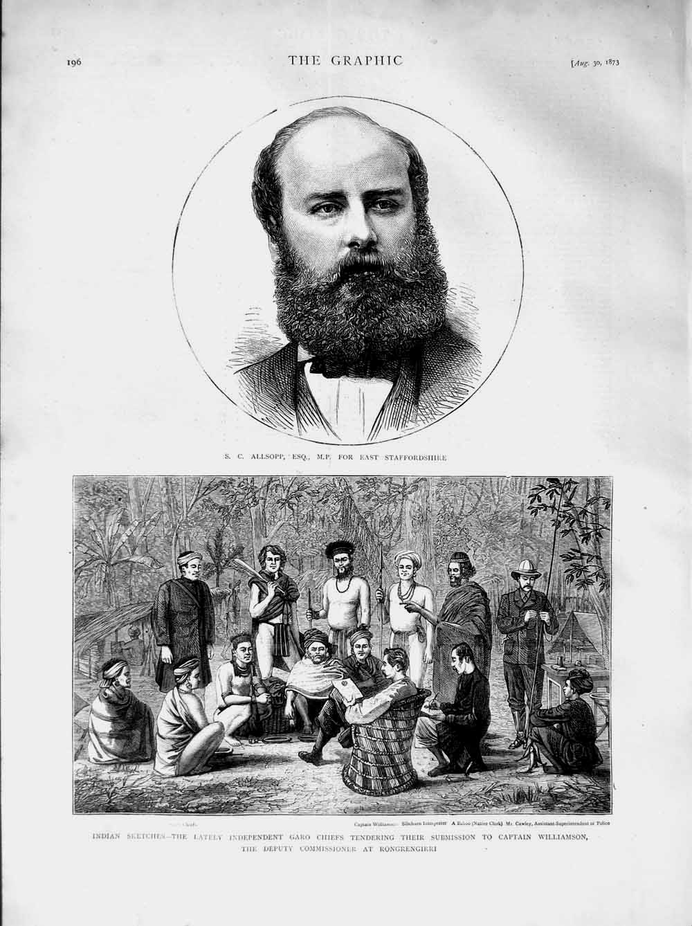 Old Antique Print 1873 Allsopp Garo Chiefs Williamson Rongrengirri India 19th