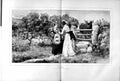 Original Old Antique Print 1873 Ladies Countryside Dog Bull Field Trees Gate