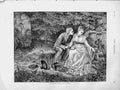 Original Old Antique Print 1873 Fine Art Picnic Man Woman Romance Country Trees