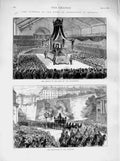 Original Old Antique Print 1873 Funeral Duke Brunswick Geneva Hall Reformation