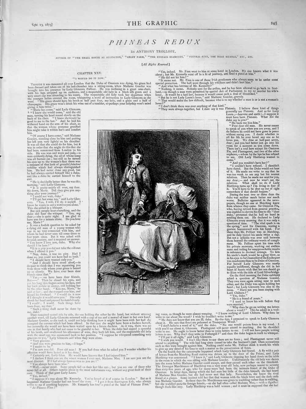 Original Old Antique Print 1873 Illustration Story Phineas Redux Man Chair 19th