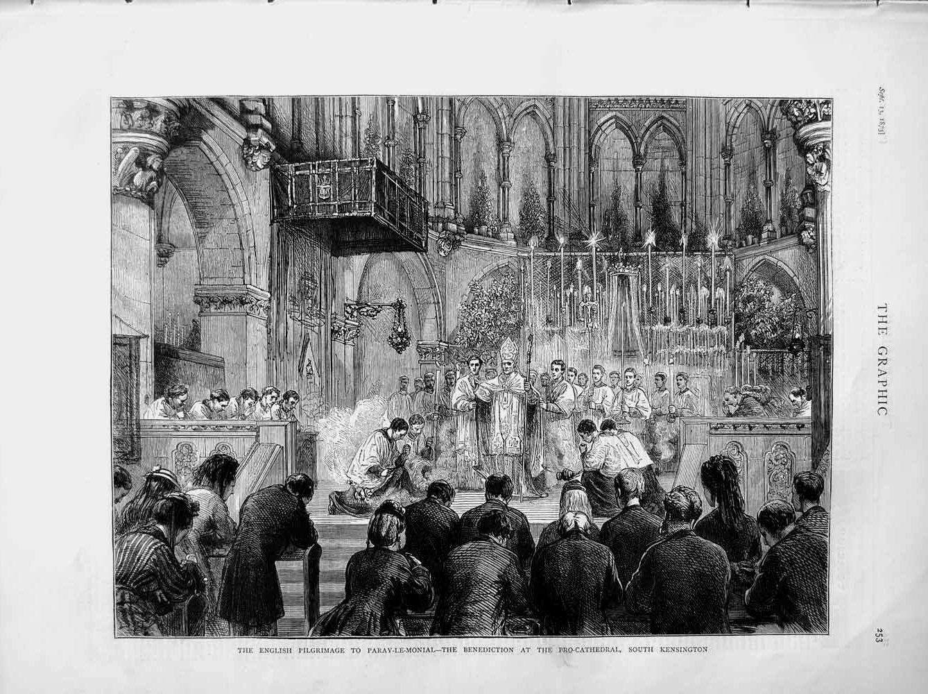 Original Old Antique Print 1873 Paray-Le-Monial Benediction Kensington Musuem