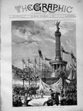 Old Antique Print 1873 Unveiling Column Victory Berlin Germany Statue War 19th
