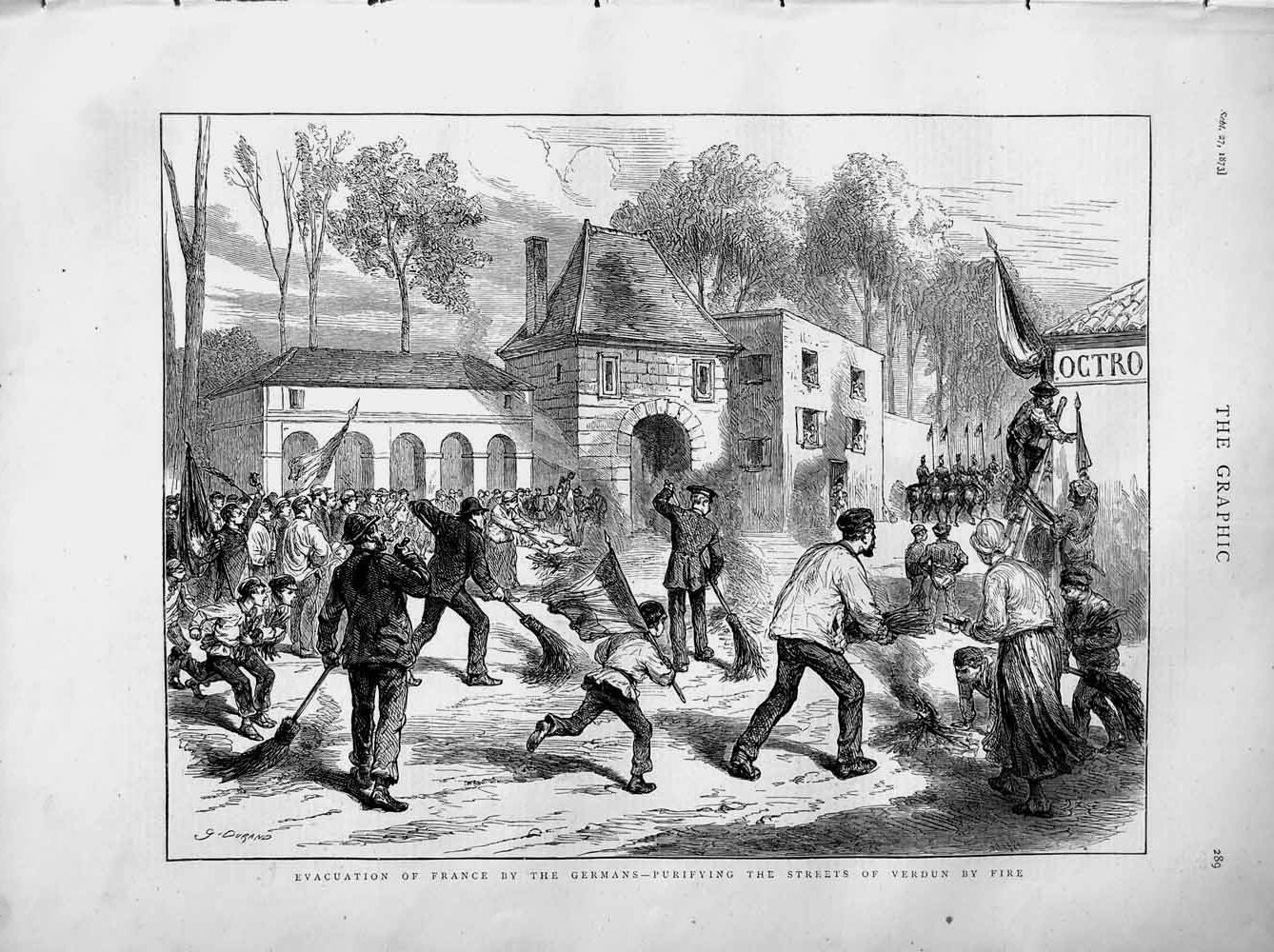 Old Antique Print 1873 France Evacuation Germans Fire Streets Verdun War 19th