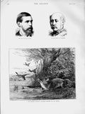 Old Antique Print 1873 Fox Ducks Hunting Wyon Colonel Mackenzie Portrait 19th