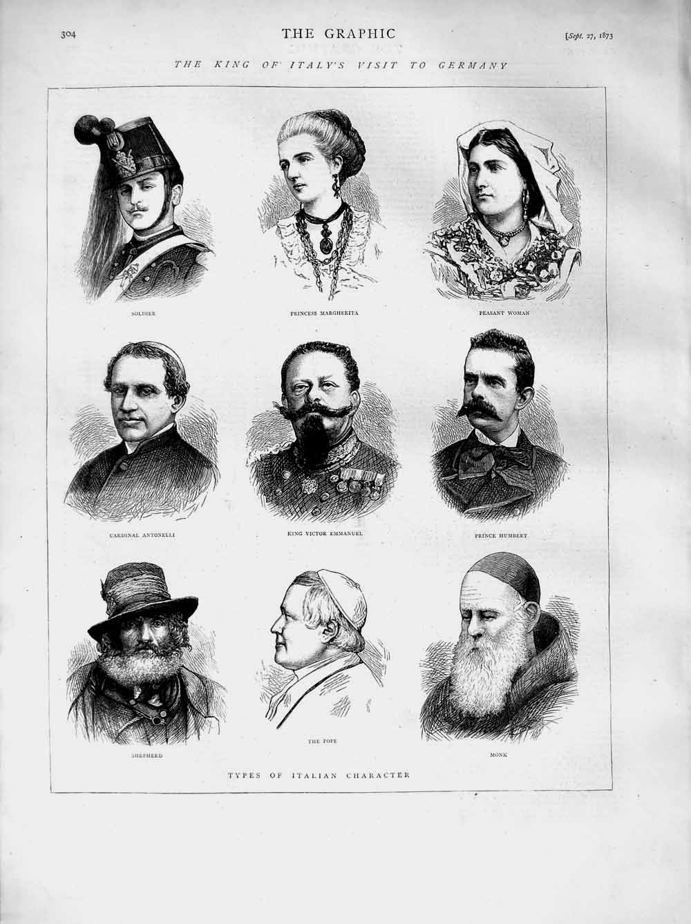 Old Antique Print 1873 King Italy Monk Pope Shepherd Humbert Margherita 19th