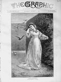 Original Old Antique Print 1873 Edwards Beautiful Lady Birds Garden Victorian