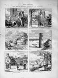 Original Old Antique Print 1873 Norwich Cathedral Walsingham Abbey Burgh Church