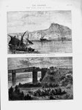Old Antique Print 1873 Civil War Spain Alicante Bridge Viana Douro Train 19th