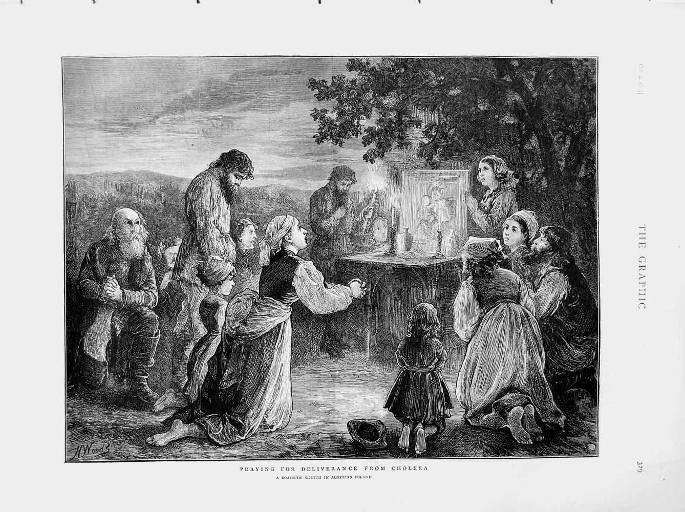 Old Antique Print 1873 Austrian Poland People Praying Deliverance Cholera 19th
