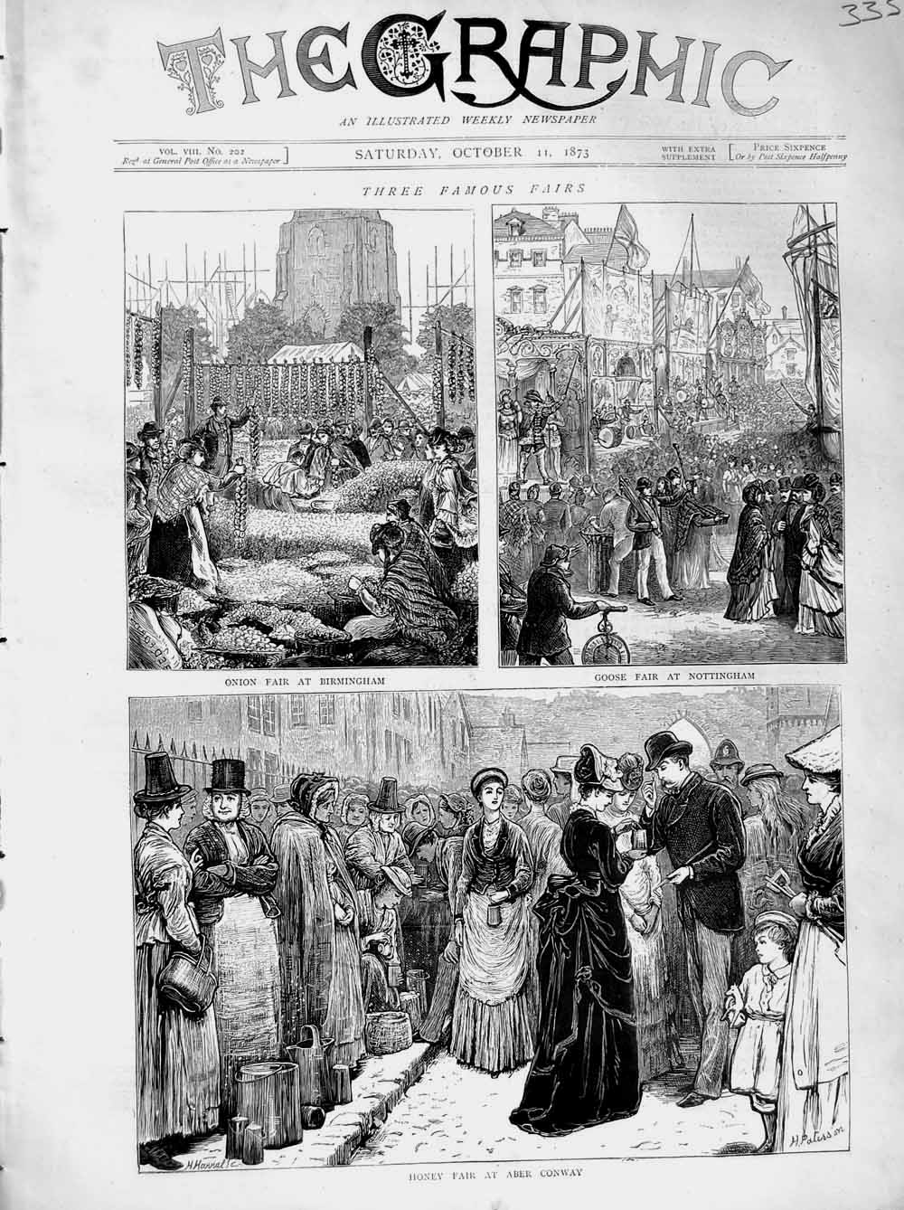 Old Antique Print 1873 Honey Fair Aber Conway Goose Nottingham Birmingham 19th