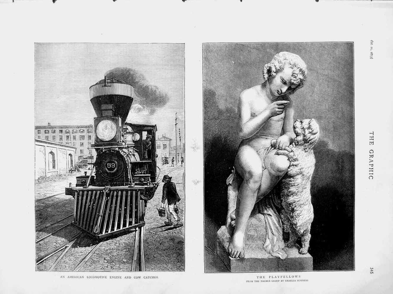 Old Antique Print 1873 America Railway Train Playfellows Marble Summers 19th