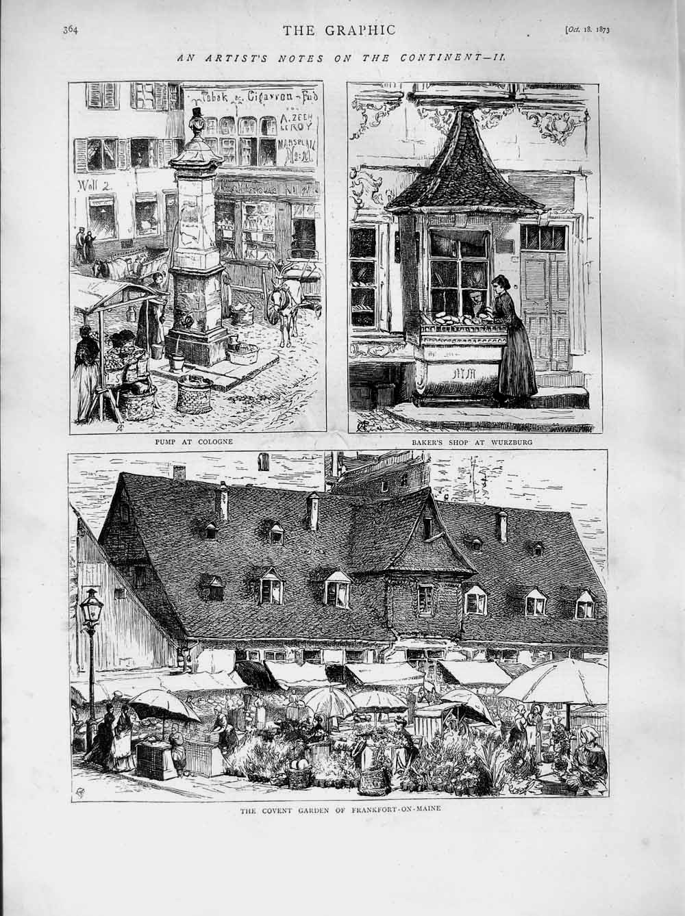 Old Antique Print 1873 Covent Garden Frankfort-On-Maine Cologne Wurzburg 19th