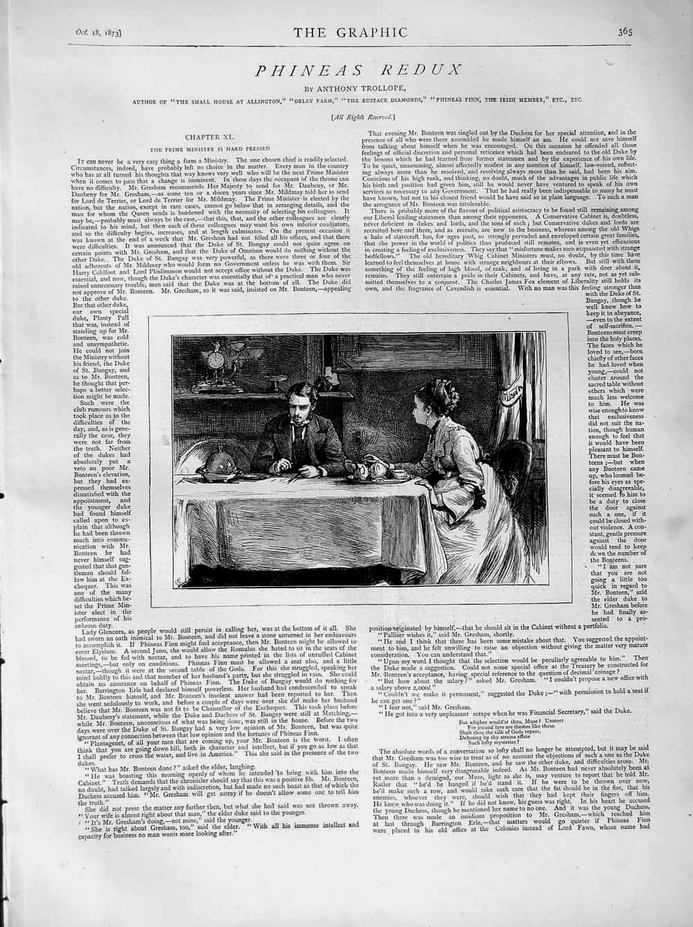 Old Antique Print 1873 Illustration Story Phineas Redux Man Woman Romance 19th