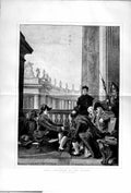Original Old Antique Print 1873 Papal Retainers Vatican Italy Rome Heilbuth