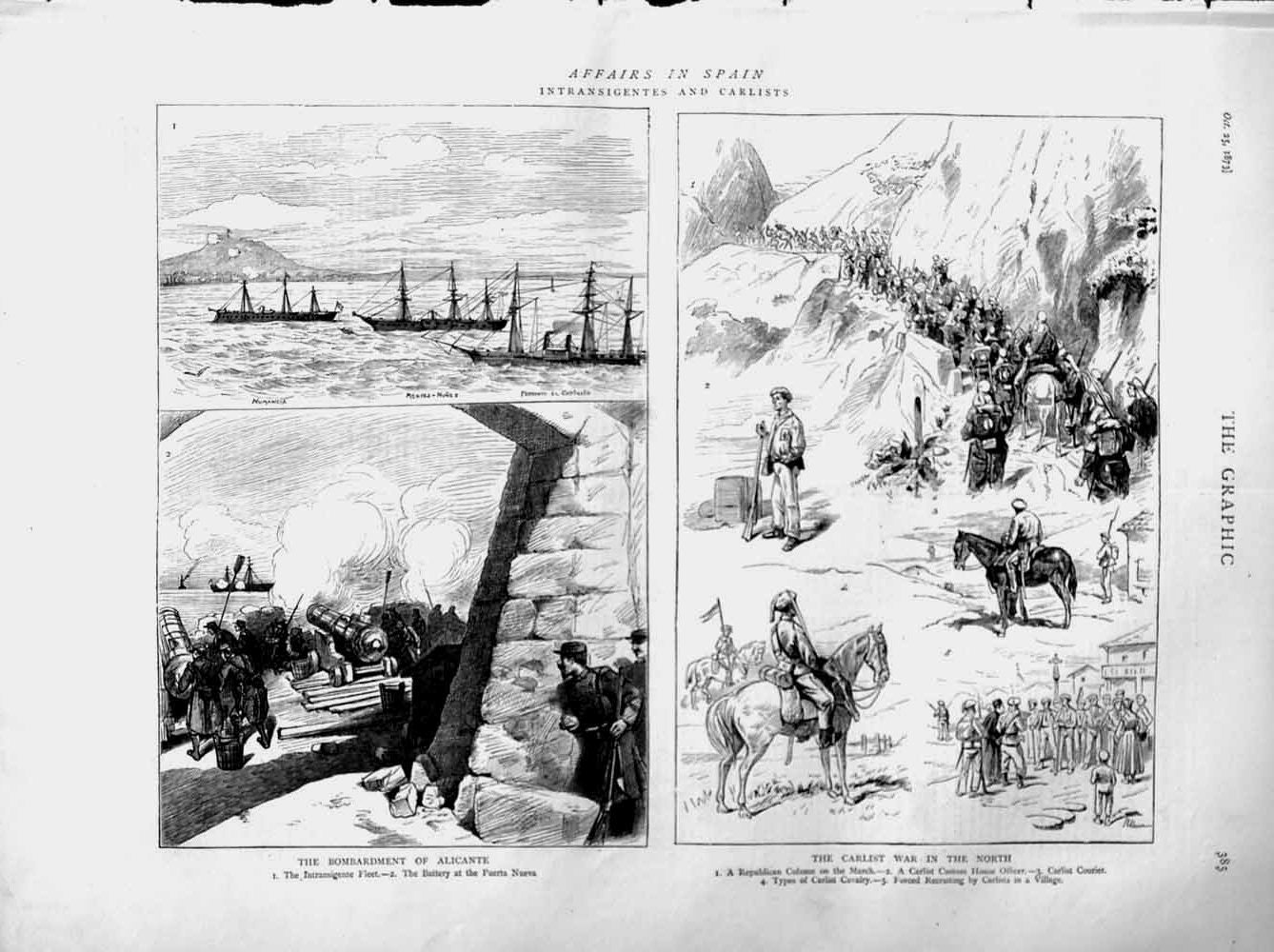Original Old Antique Print 1873 Carlist Spain War Bombardment Alicante Puerta