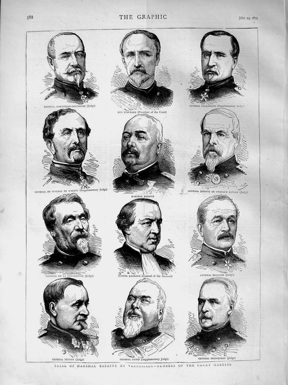 Old Antique Print 1873 Trial Marshal Bazaine Versailles Lachaud D'Aumale 19th