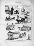 Old Antique Print 1873 Vienna Horse Train Bellaria Strasse Dogs Omnibus 19th