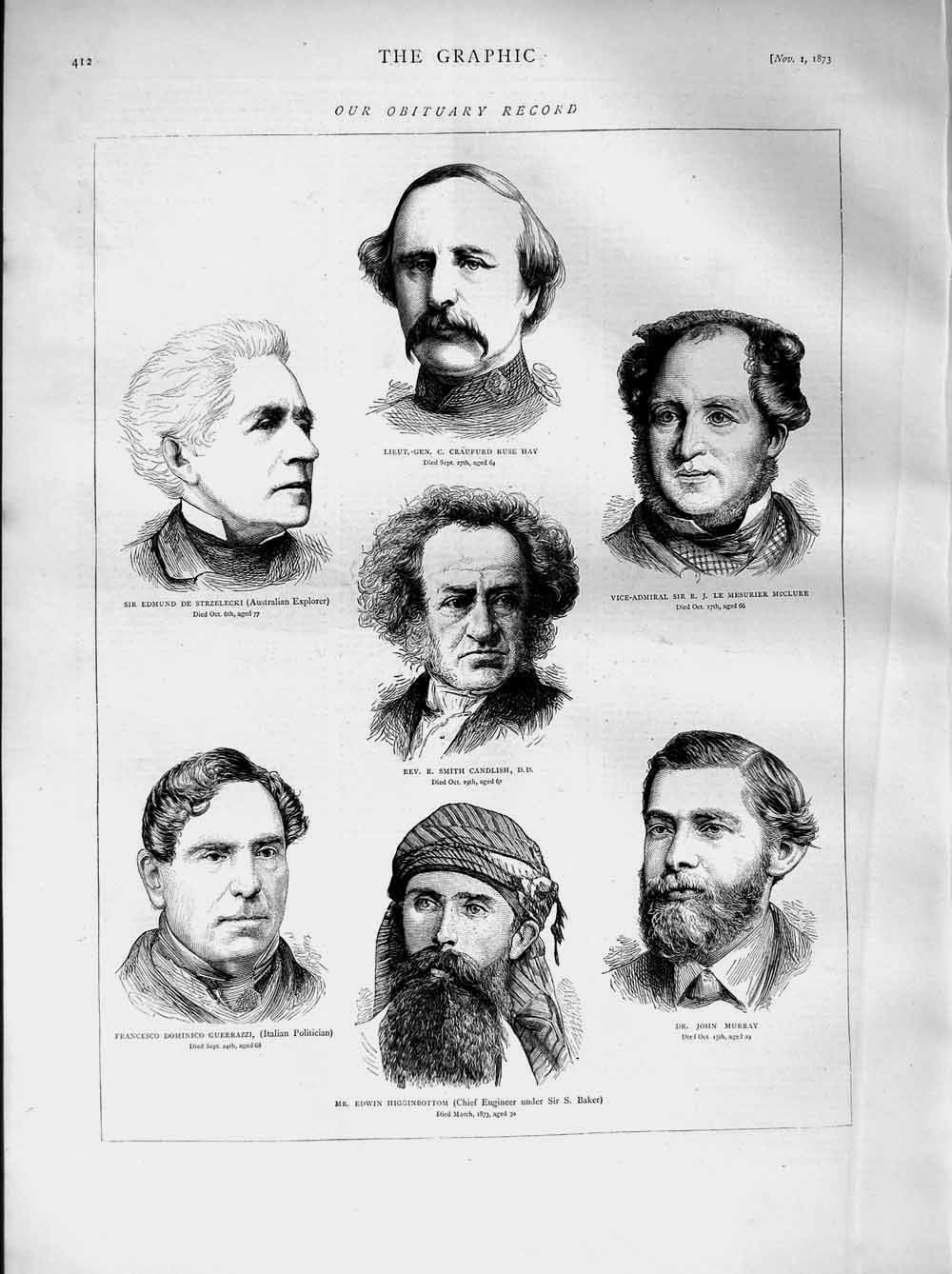 Old Antique Print 1873 Strzelecki Candlish Mcclure Murray Higgingbottom 19th
