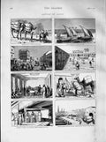 Original Old Antique Print 1873 Cotton Egypt Camel Nile Minet Basel Shuna Boats