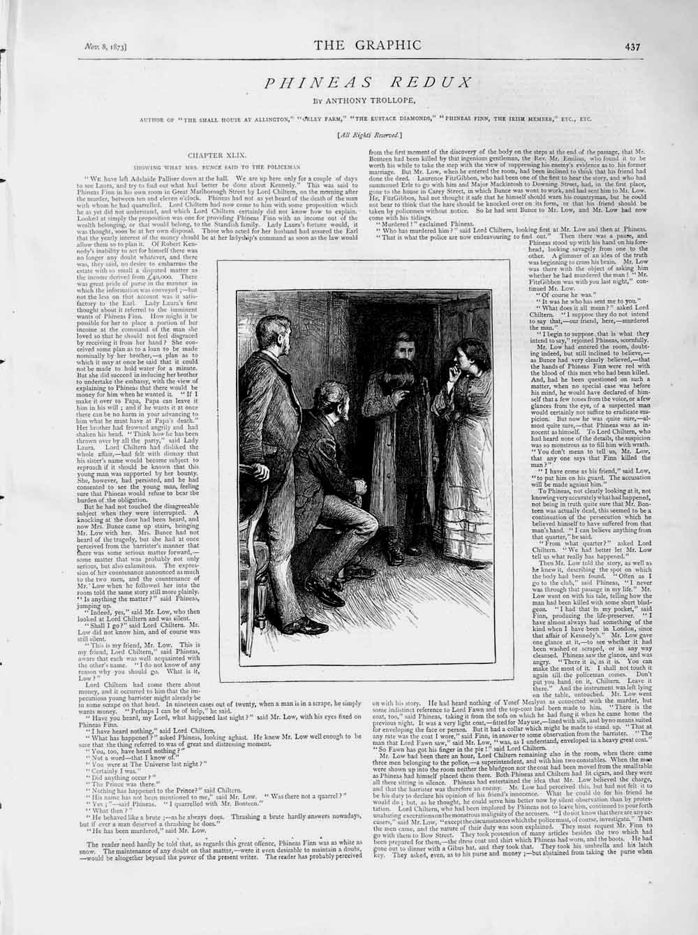 Old Antique Print 1873 Illustration Story Phineas Redux Men Woman House 19th