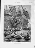 Original Old Antique Print 1873 Island St. Vincent Ship Boat Passengers Sailing