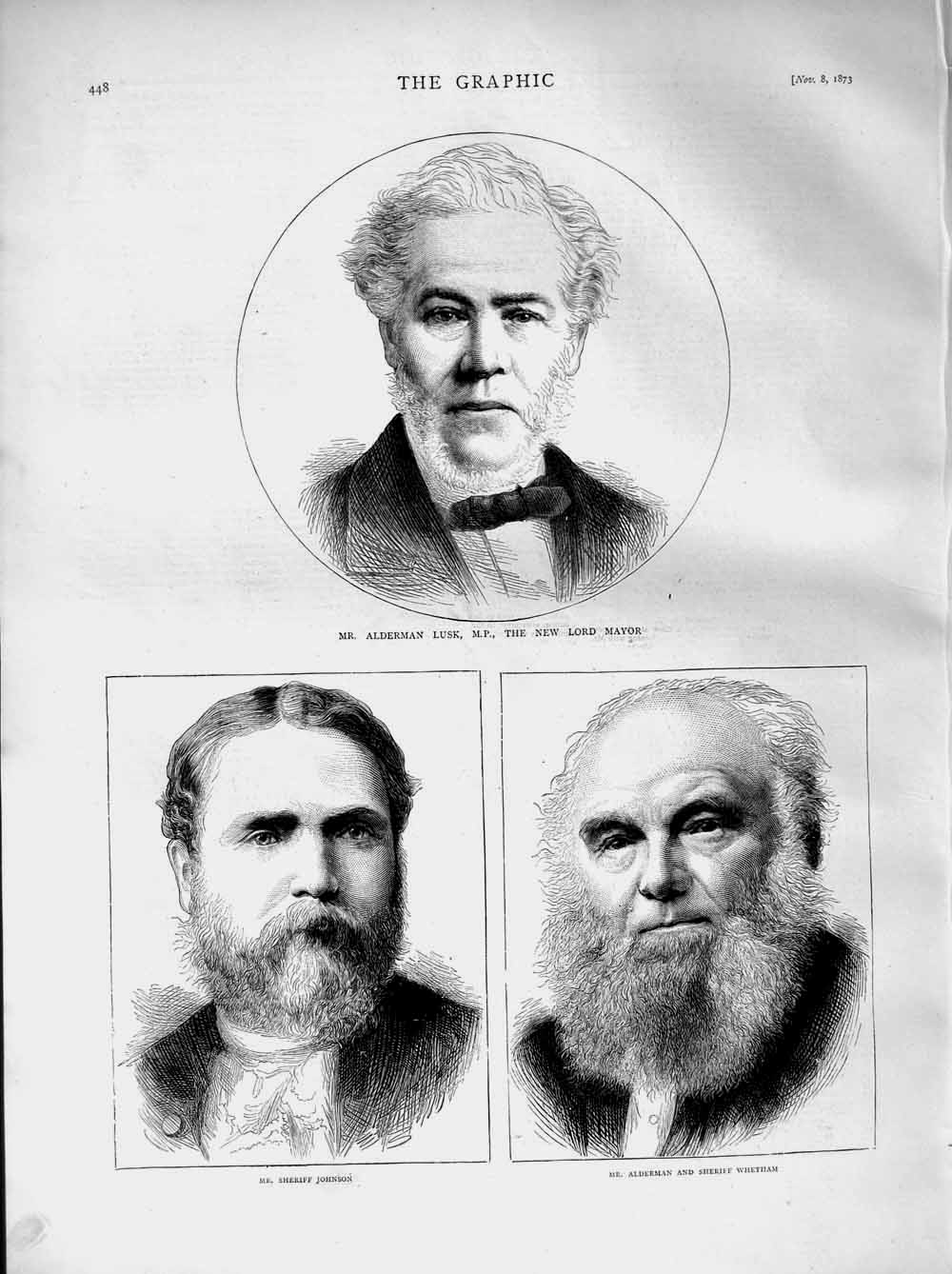 Old Antique Print 1873 Alderman Lusk Lord Mayor Sheriff Johnson Whetham 19th