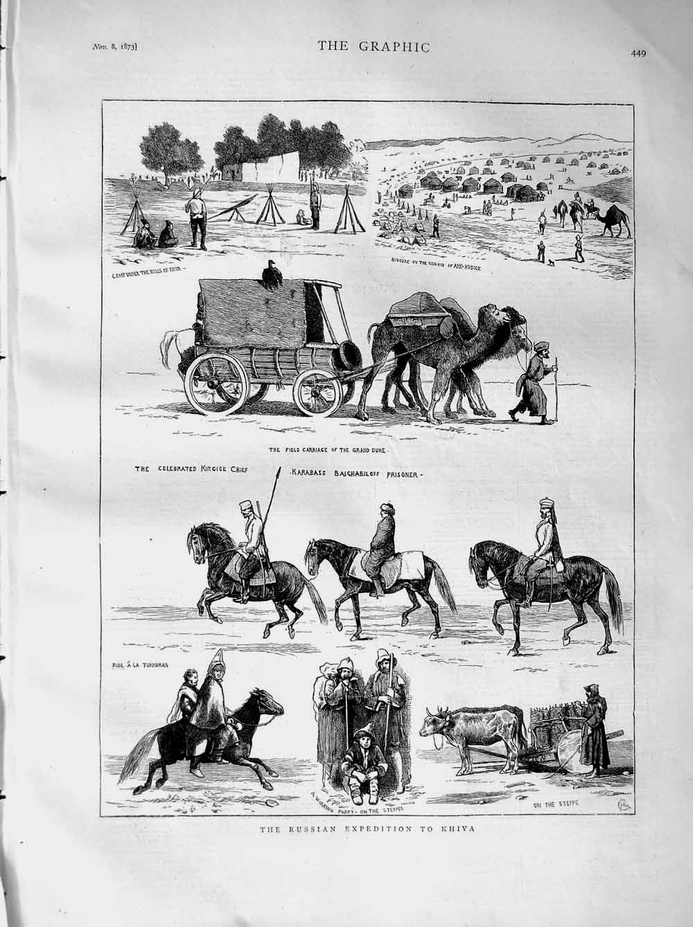 Old Antique Print 1873 Russian Expedition Khiva Karabass Prisoner Steppe 19th