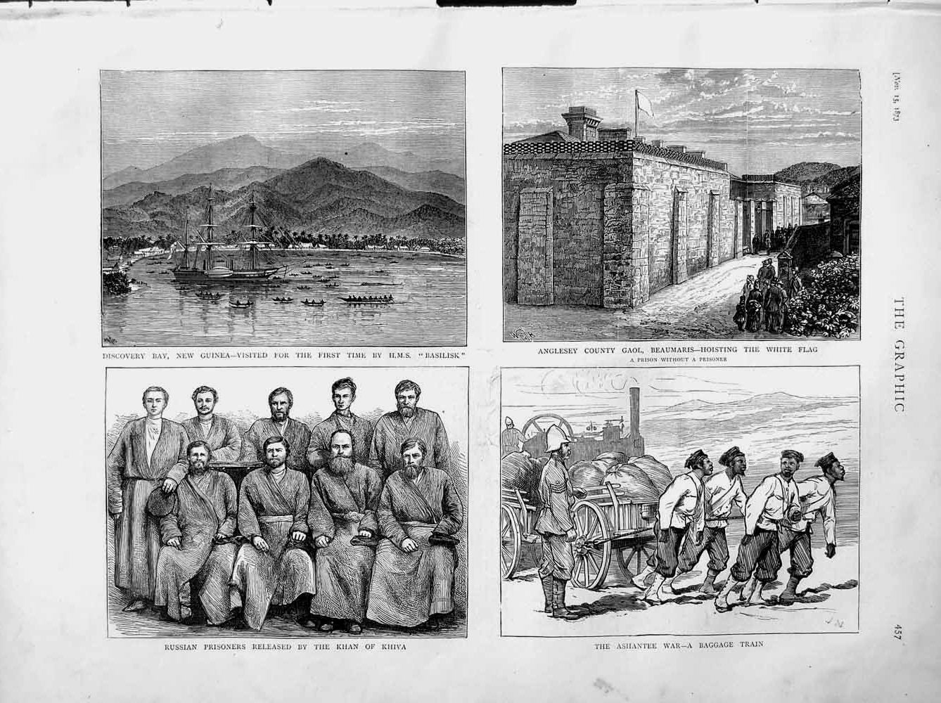 Old Antique Print 1873 Discovery Guinea Ship Basilisk Ashantee War Khiva 19th