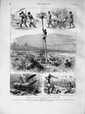 Original Old Antique Print 1873 Ashantee War Coomassie Natives Fantee Bearers