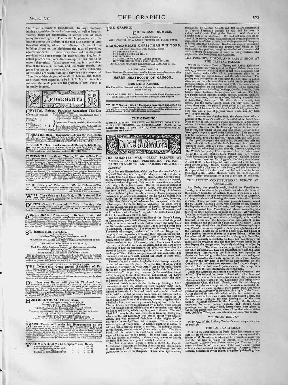 Old Antique Print 1873 Poultry Pigeons Rabbit Show Crystal Palace Animals 19th