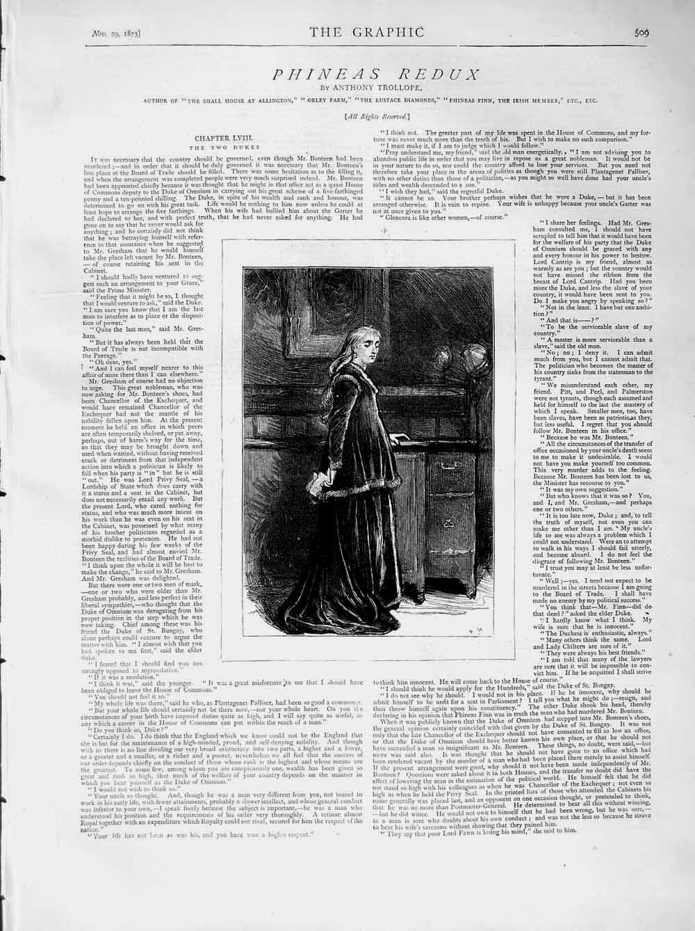 Old Antique Print 1873 Illustration Story Phineas Redux Lady Woman House 19th