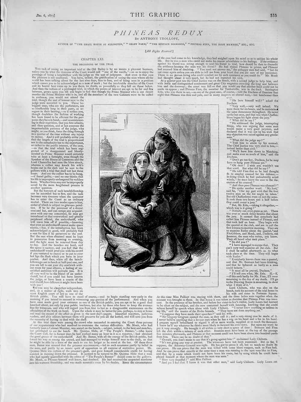 Original Old Antique Print 1873 Illustration Story Phineas Redux Ladies Women