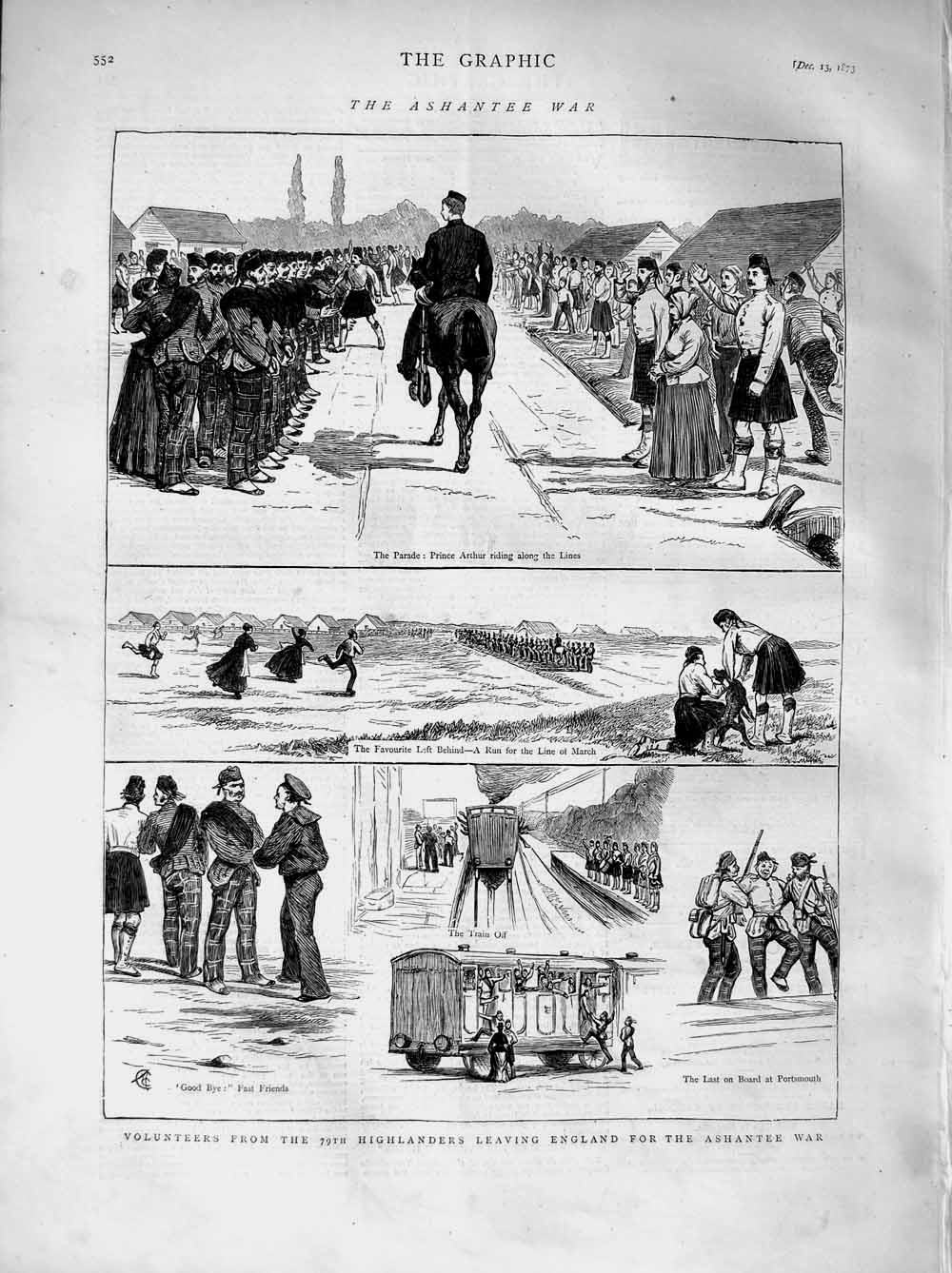 Original Old Antique Print 1873 Ashantee War Siers Prince Arthur Portsmouth