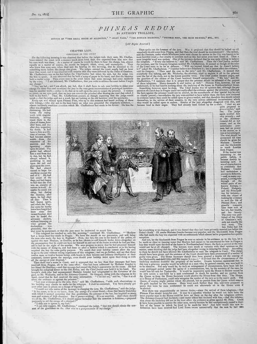 Old Antique Print 1873 Illustration Story Phineas Redux Policeman Family 19th