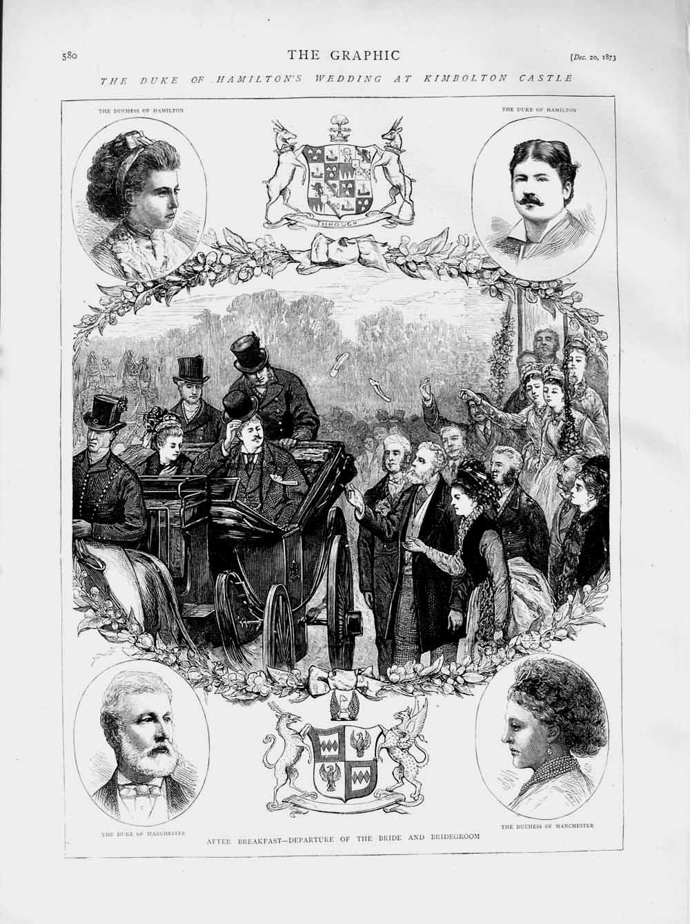 Old Antique Print 1873 Duke Hamilton Wedding Kimbolton Castle Manchester 19th