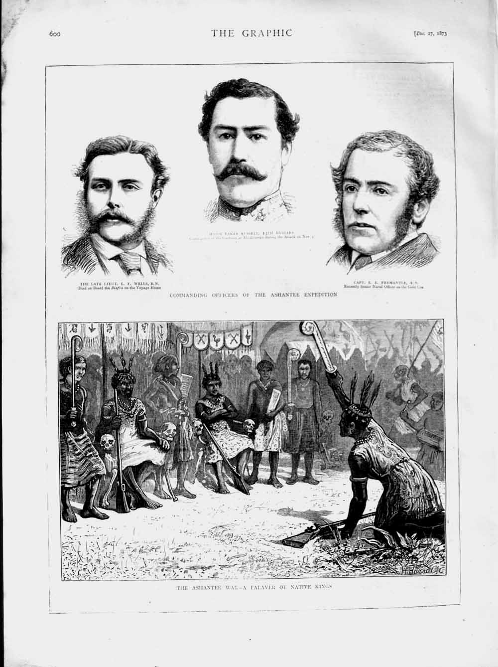 Old Antique Print 1873 Ashantee War Natives Wells Russell Fremantle Men 19th