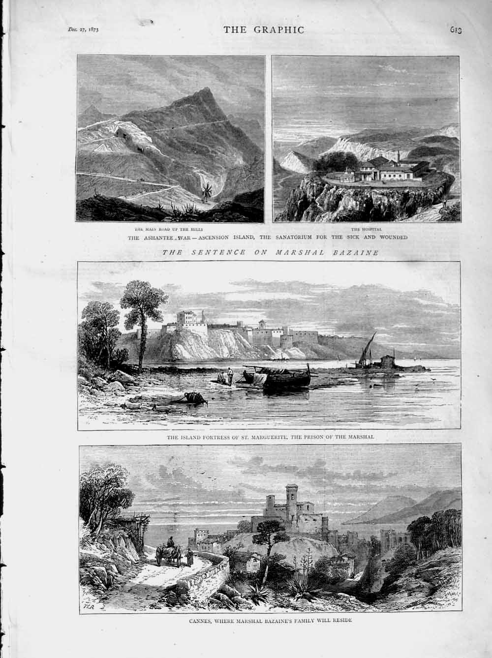 Original Old Antique Print 1873 Marshall Bazaine Fortress Marguerite Prison War