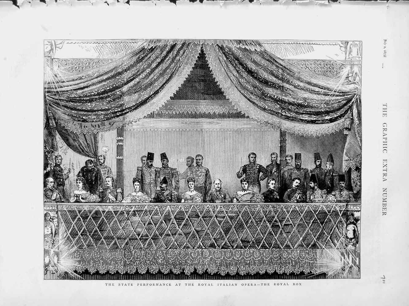 Old Antique Print 1873 Royal Box State Performance Italian Opera Theatre 19th