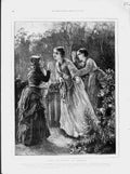 Original Old Antique Print 1873 Women Garden Harry Heathcote Gangoil Victorian