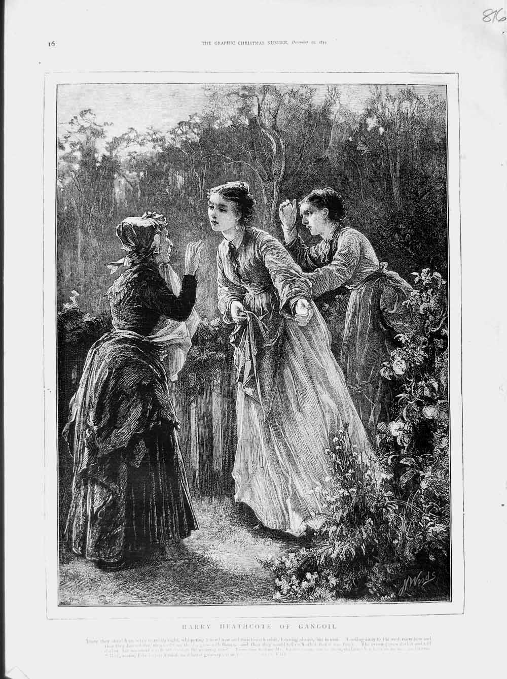 Original Old Antique Print 1873 Women Garden Harry Heathcote Gangoil Victorian