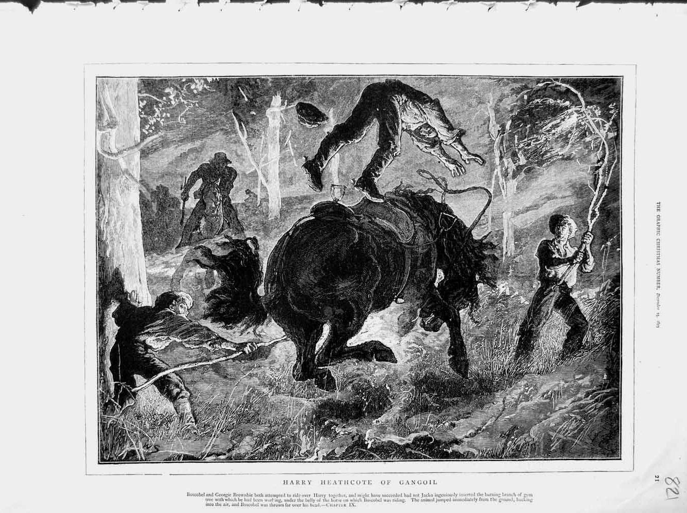 Original Old Antique Print 1873 Harry Heathcote Gangoil Wild Bucking Horse 19th