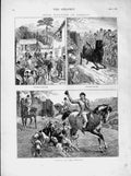 Original Old Antique Print 1874 Stag Hunting Surrey Farm Sport Horses Hounds